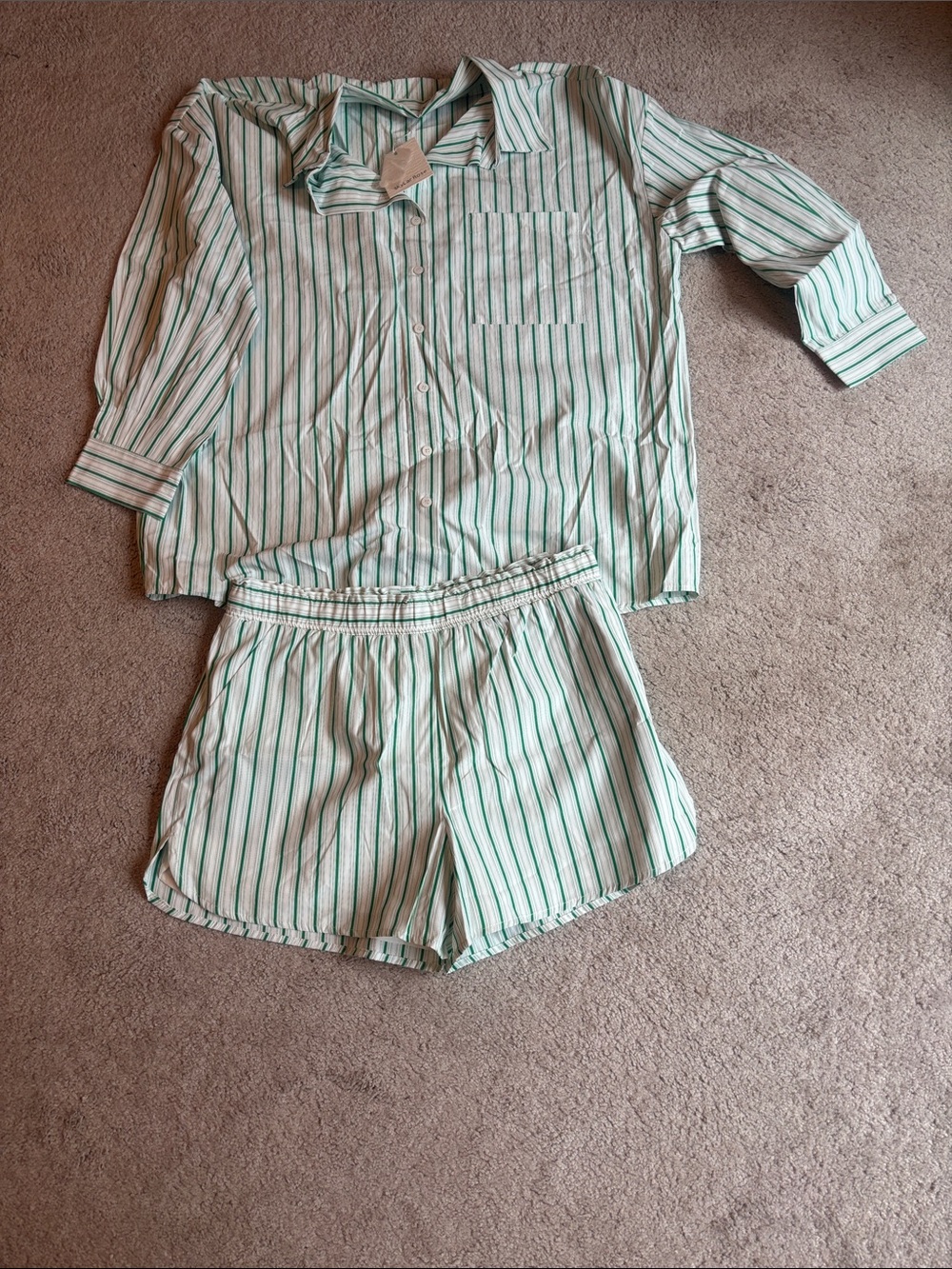 Striped Green & White Women's Short Pajama Set